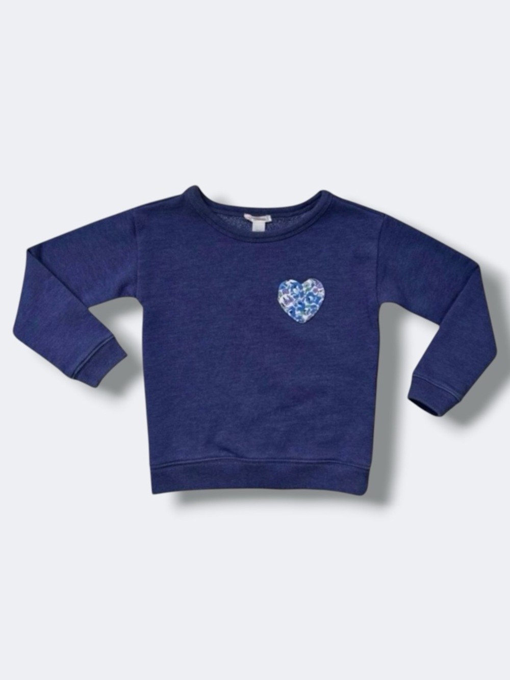 Crewcuts Fleece Sweatshirt Girls XS Navy Floral Heart Applique Cozy Fall